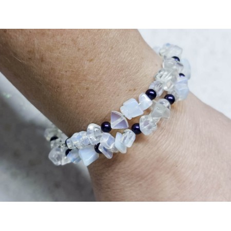 Moonstone & Purple Glass Pearl Wrap Bracelet